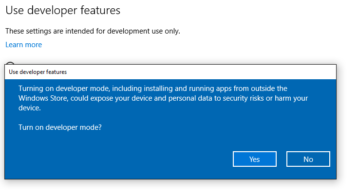 Enable Developer Mode in Windows 10