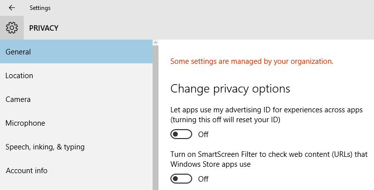 Turn off Smart screen filter in Windows 10