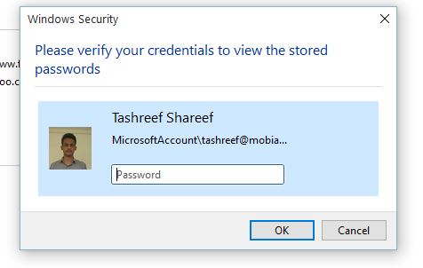 Verify your credentials to view the stored password