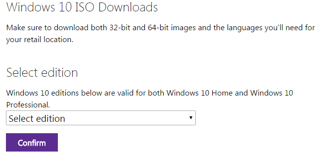 Windows 10 ISO Download Select Edition