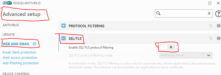 Eset ssl filter ca как отключить