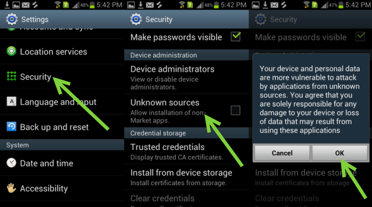 Enable Unknown sources on Android